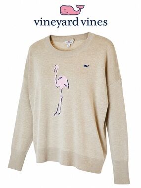 Vineyard Vines Flamingo Crewneck Sweater Beige Pink Size L 🦩